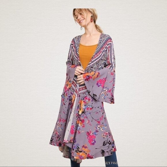 NWT Umgee Purple Floral Paisley Boho Kimono - Picture 1 of 11